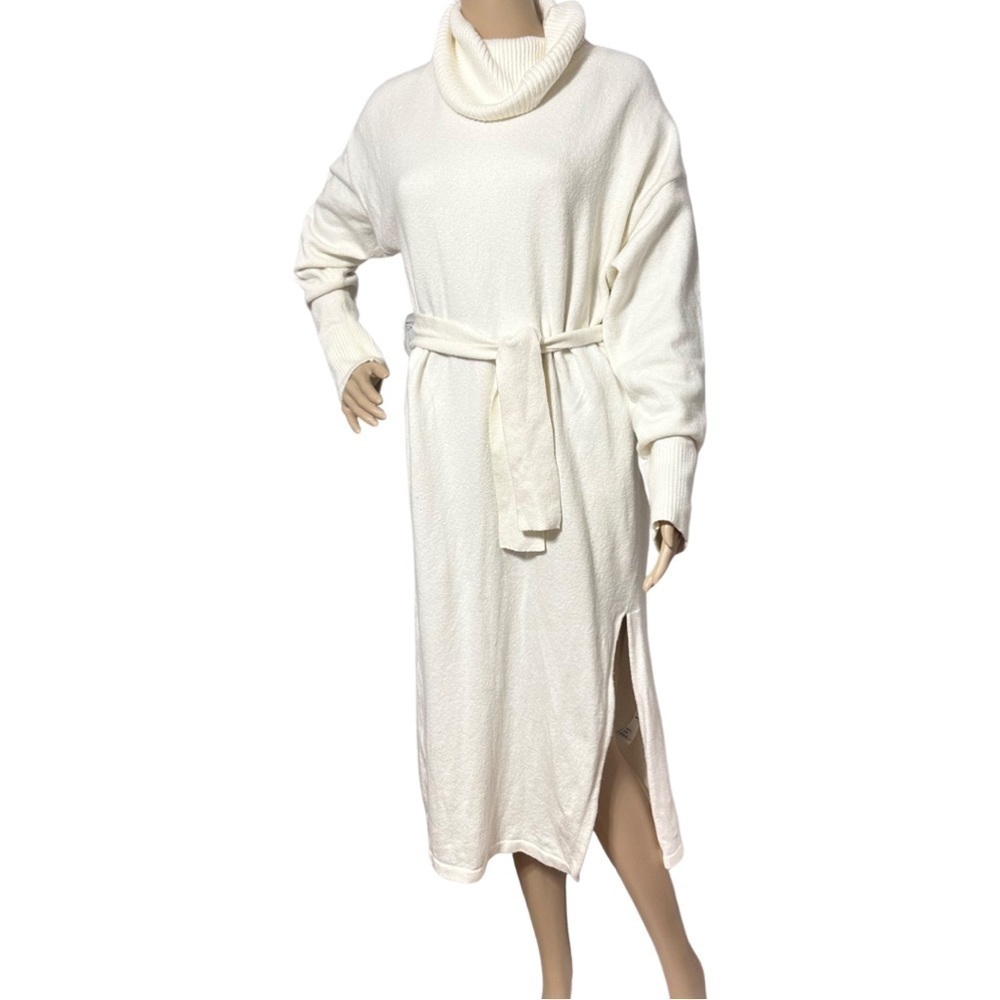 & Other Stories Anthologie cream color size small turtleneck tie waist dress
